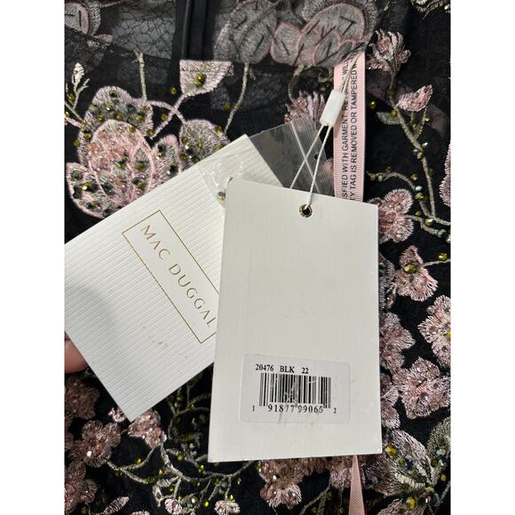 Mac Duggal Floral Embroidered Long Sleeve Dress Black Pink Plus Sz 22 NWT 20476 - Picture 5 of 16